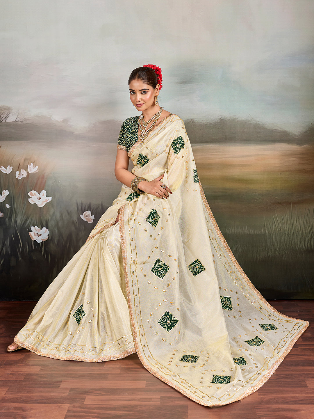 Buy Designer Style Saree WithGotaPatti Work Kcpc