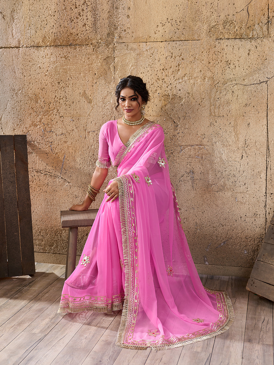 Buy Pure Georgette Festive Saree with Traditional Wear Kcpc