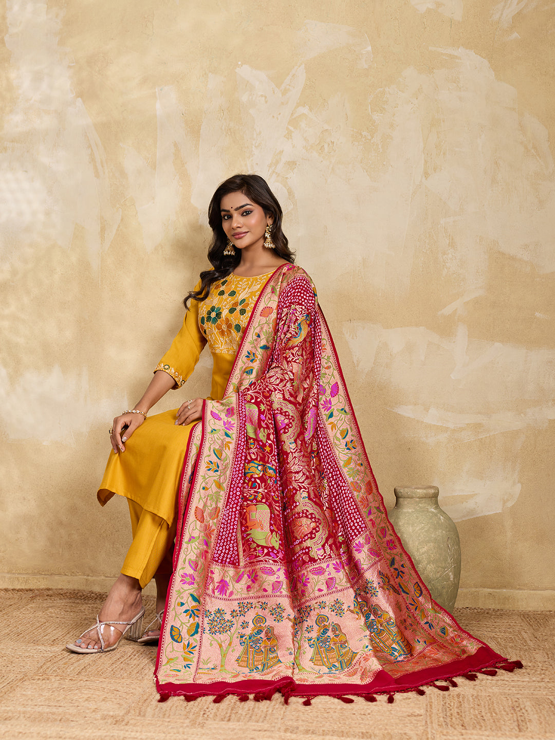 KcPc Premium Khaddi Georgette Silk Kalamkari Dupatta for Traditional Wear ASF