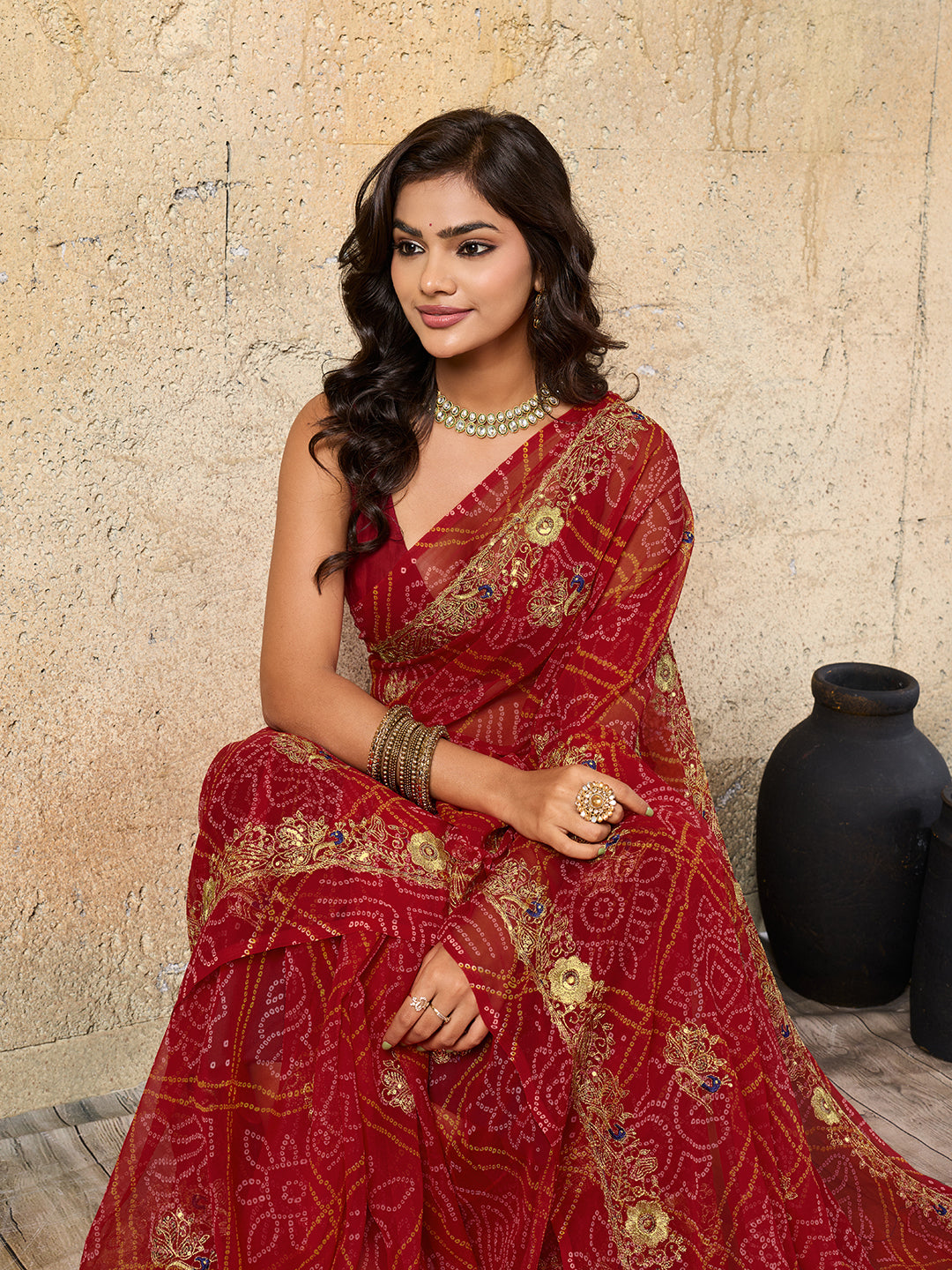 Buy latest Royal Bandhani Georgette Saree With Wedding Wear