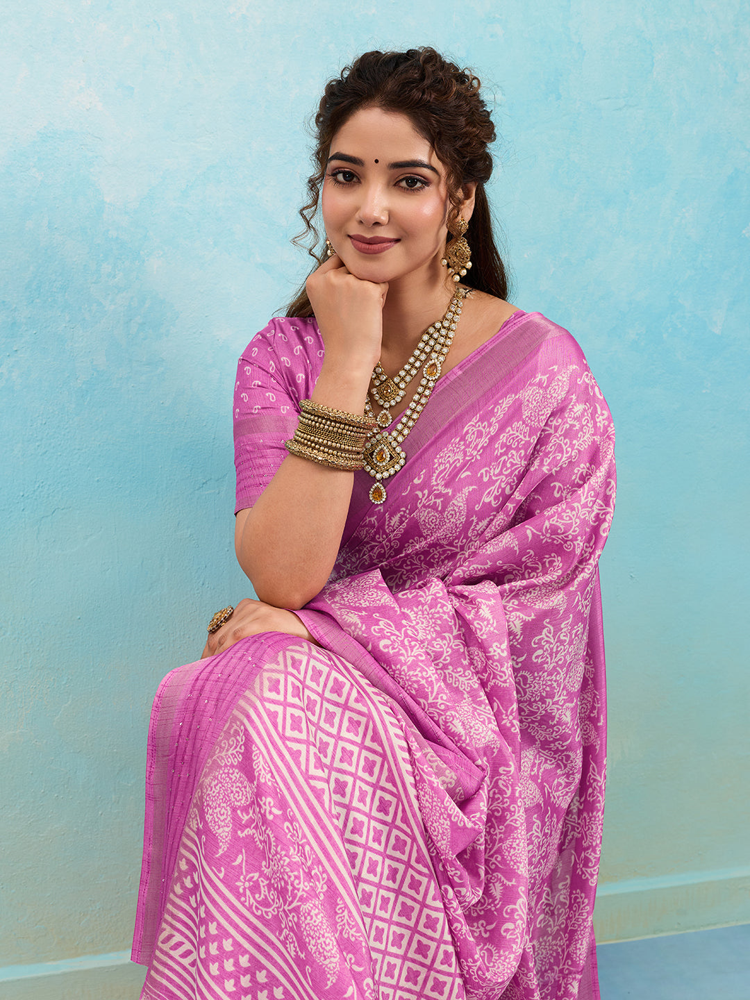 KcPc New Batik Sanganeri Print Banarasi Border Saree STL