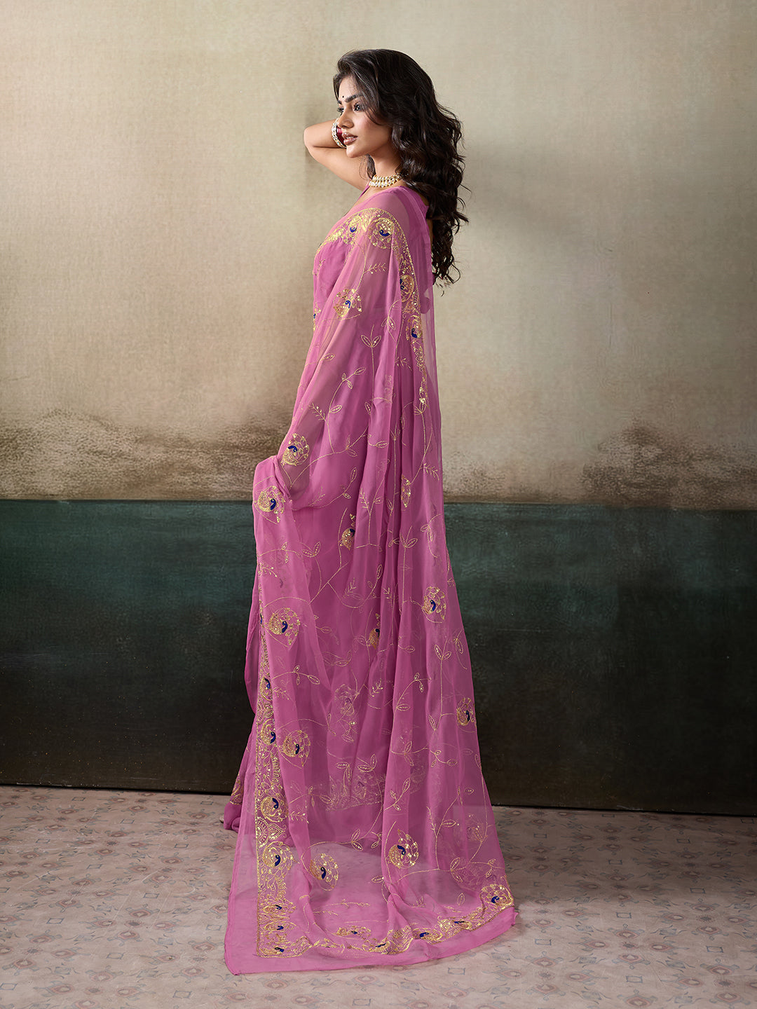 Buy Designer Saree With Handcrafted Aari Tari Work