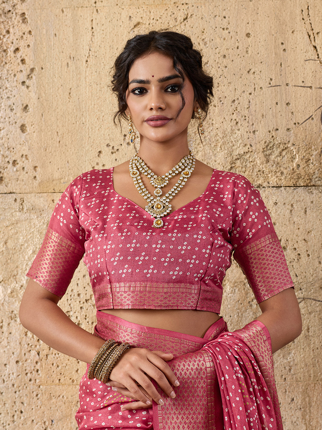Cotton silk Ajrakh styleSaree in peach colour