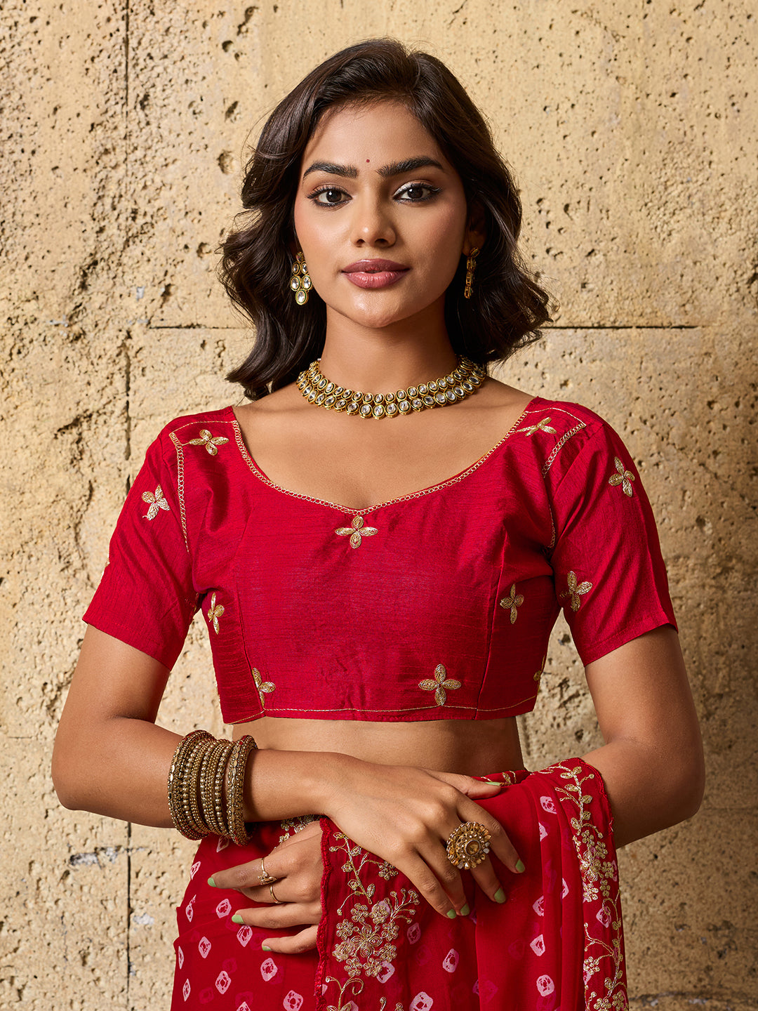 By Traditional Bandhani Style Georgette Saree Perfect Festive Collection