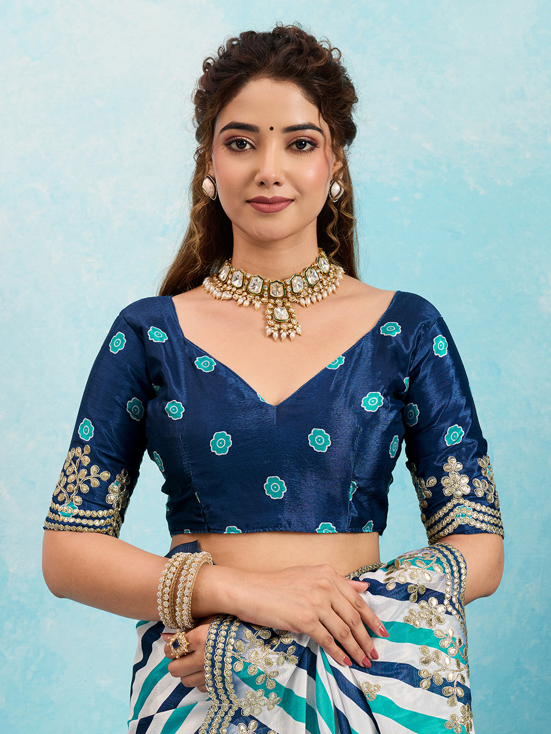 Buy Leheriya Chinon Silk Saree with Gotapatti Work