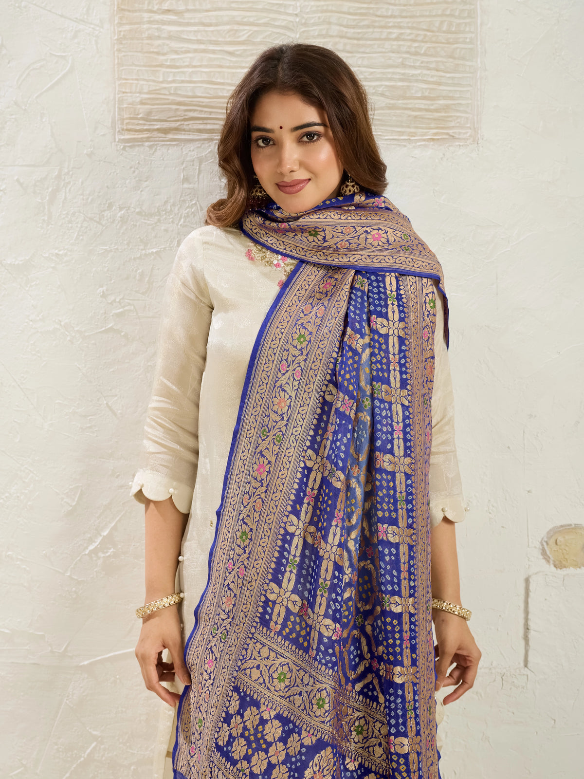 KcPc Pure Khaddi Georgette Meenakari Neemzari Bandhej Dupatta