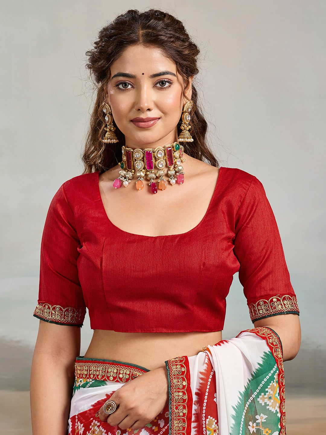 Buy New Bandhani Style Saree with Tari Work Kcpc image 5