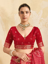 KcPc Designer Viscos Silk Bandhani PrintAari tari work SareeRed GAN