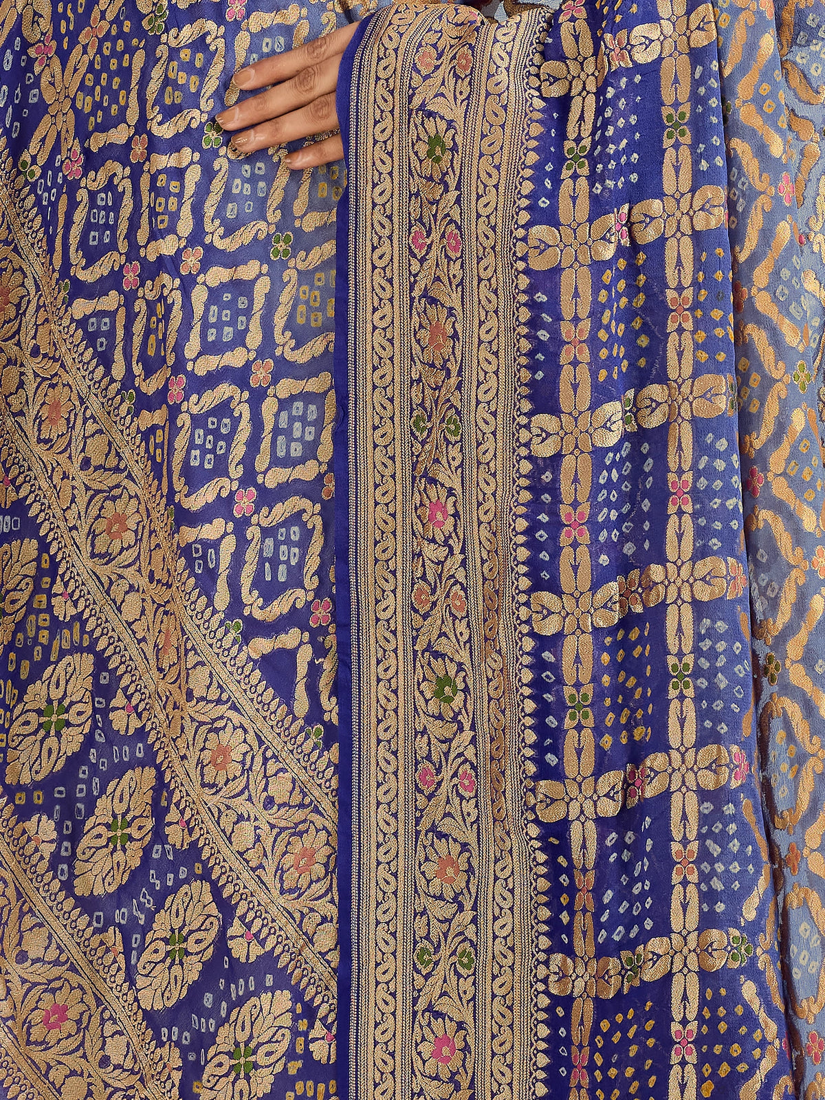 KcPc Pure Khaddi Georgette Meenakari Neemzari Bandhej Dupatta