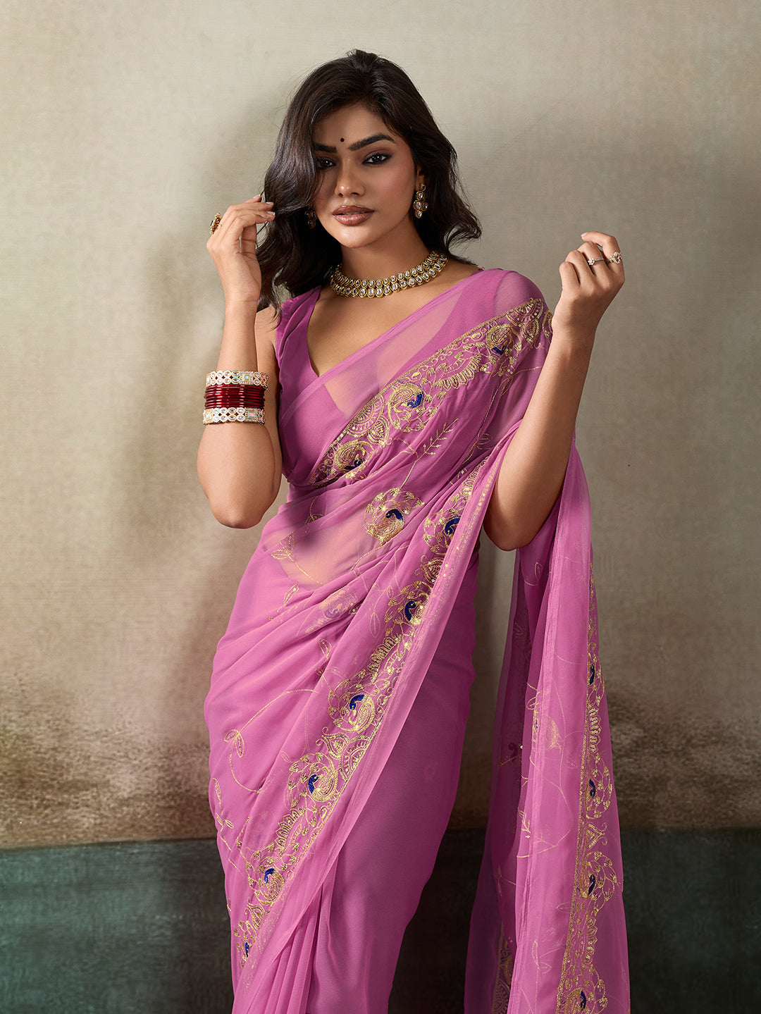 Buy Designer Saree With Handcrafted Aari Tari Work