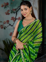 KcPc Beautiful Georgette Leheriya Style Saree with Peturn Work SWA
