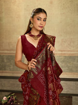 KcPc Special Royal Rajasthani Bandhani Viscose Saree with Elephant MotifsRJB