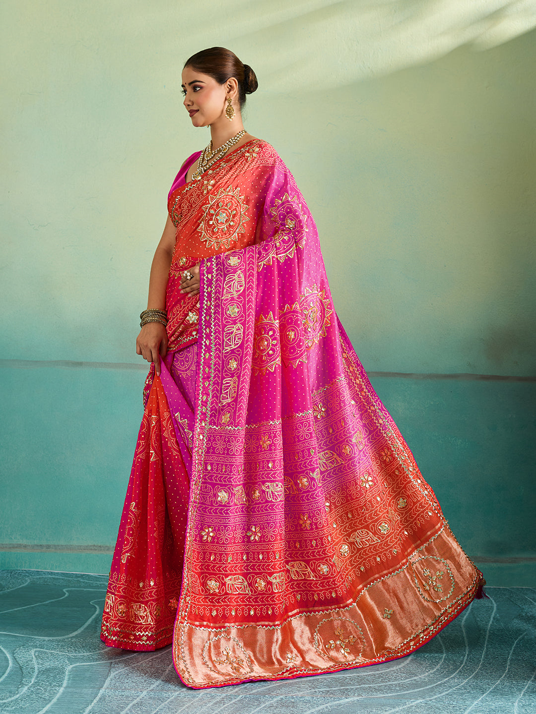 KcPc New Festive Modal GajiSilk Fancy Saree with Gotapatti Work AMT