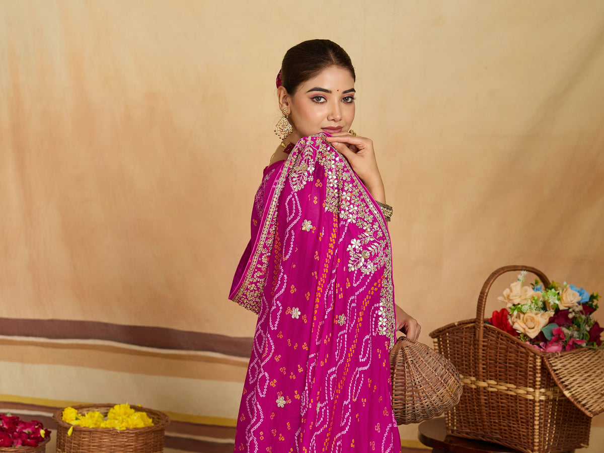 KcPc New Pure Ojariya Bandhani Saree with Gotapatti Work