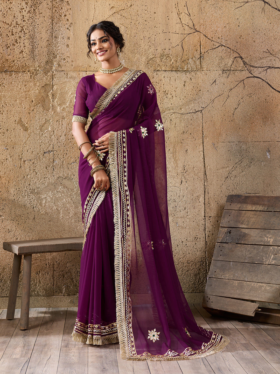 KcPc New Handcrafted Kacha Gota Patti Saree in Pure Georgette Fabric MHS