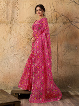 Kota Doria Saree in rani colour under 1000