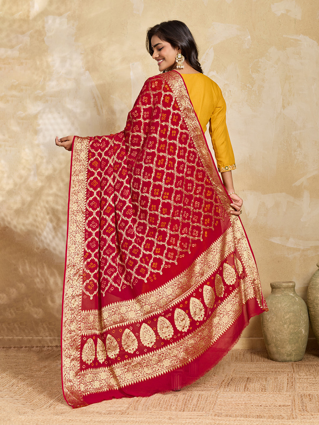 KcPc New Georgette Bandhani Zari Print Dupatta