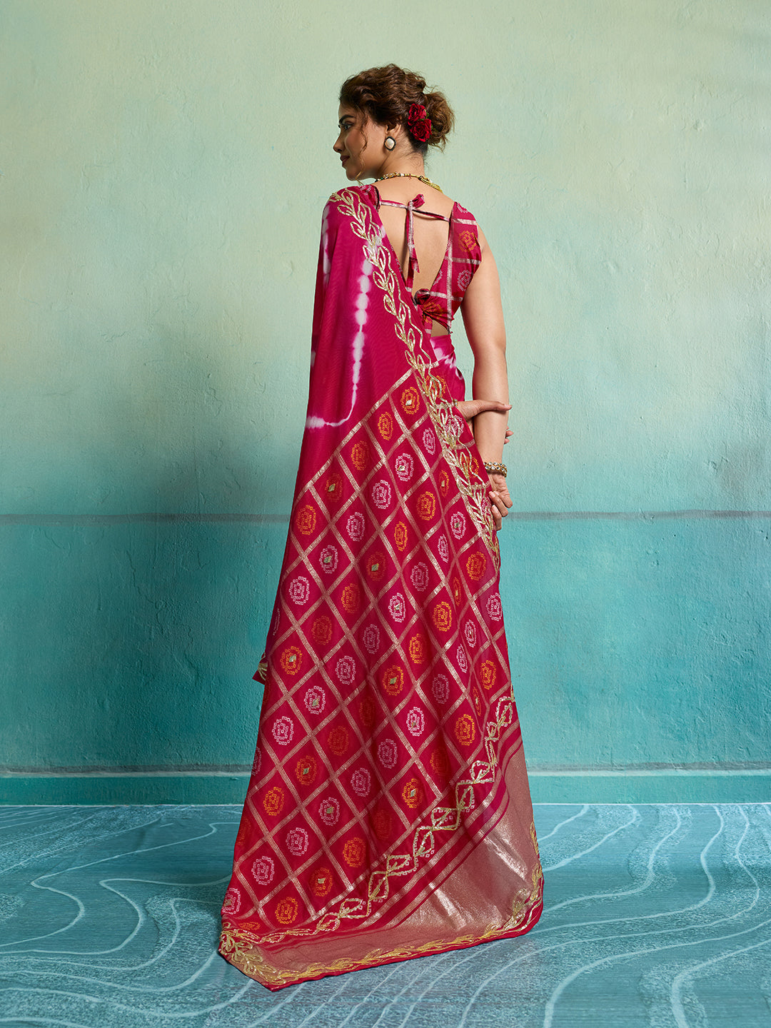 Buy Bandhani Saree with Gotapatti Work