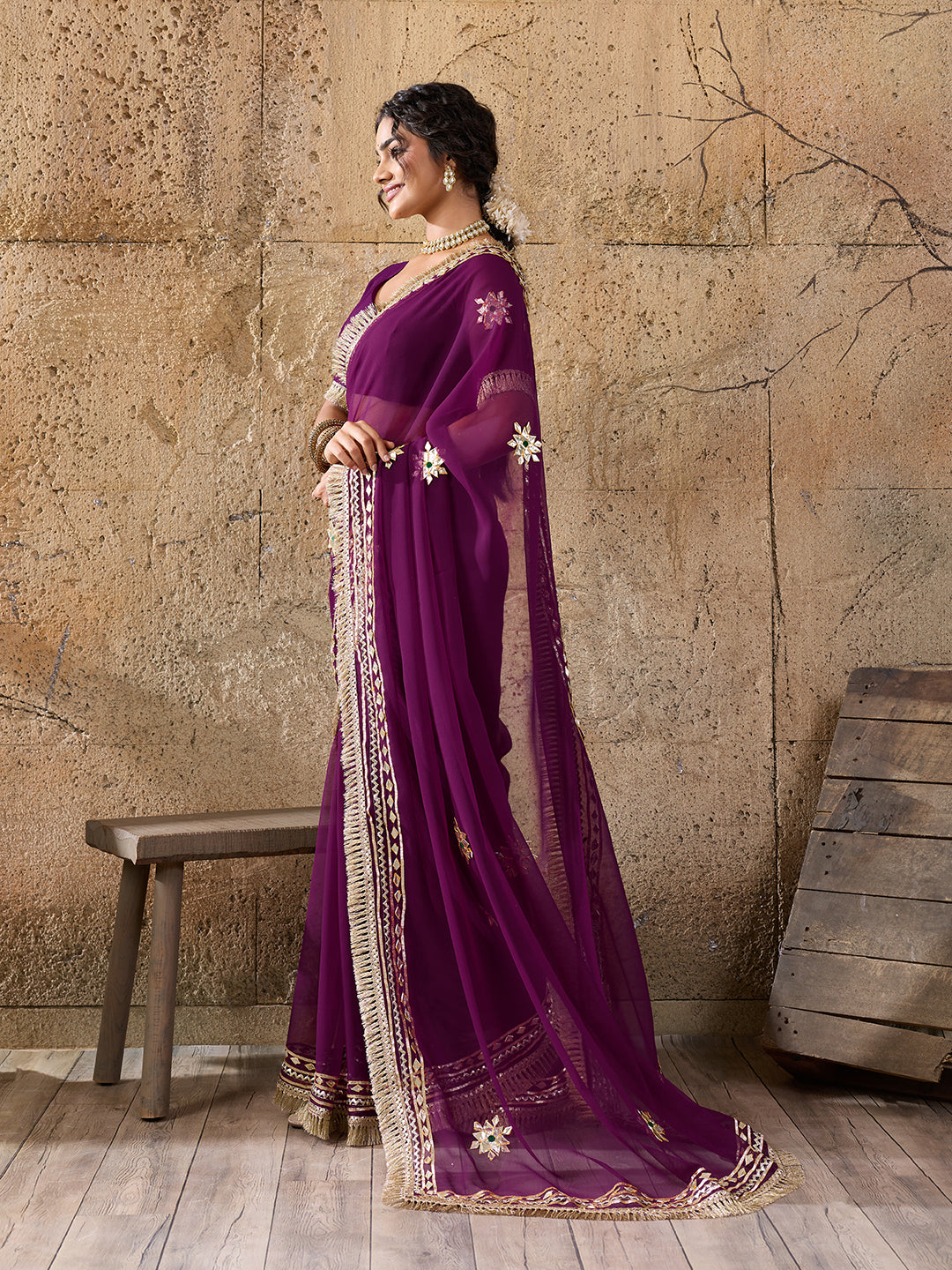 KcPc New Handcrafted Kacha Gota Patti Saree in Pure Georgette Fabric MHS