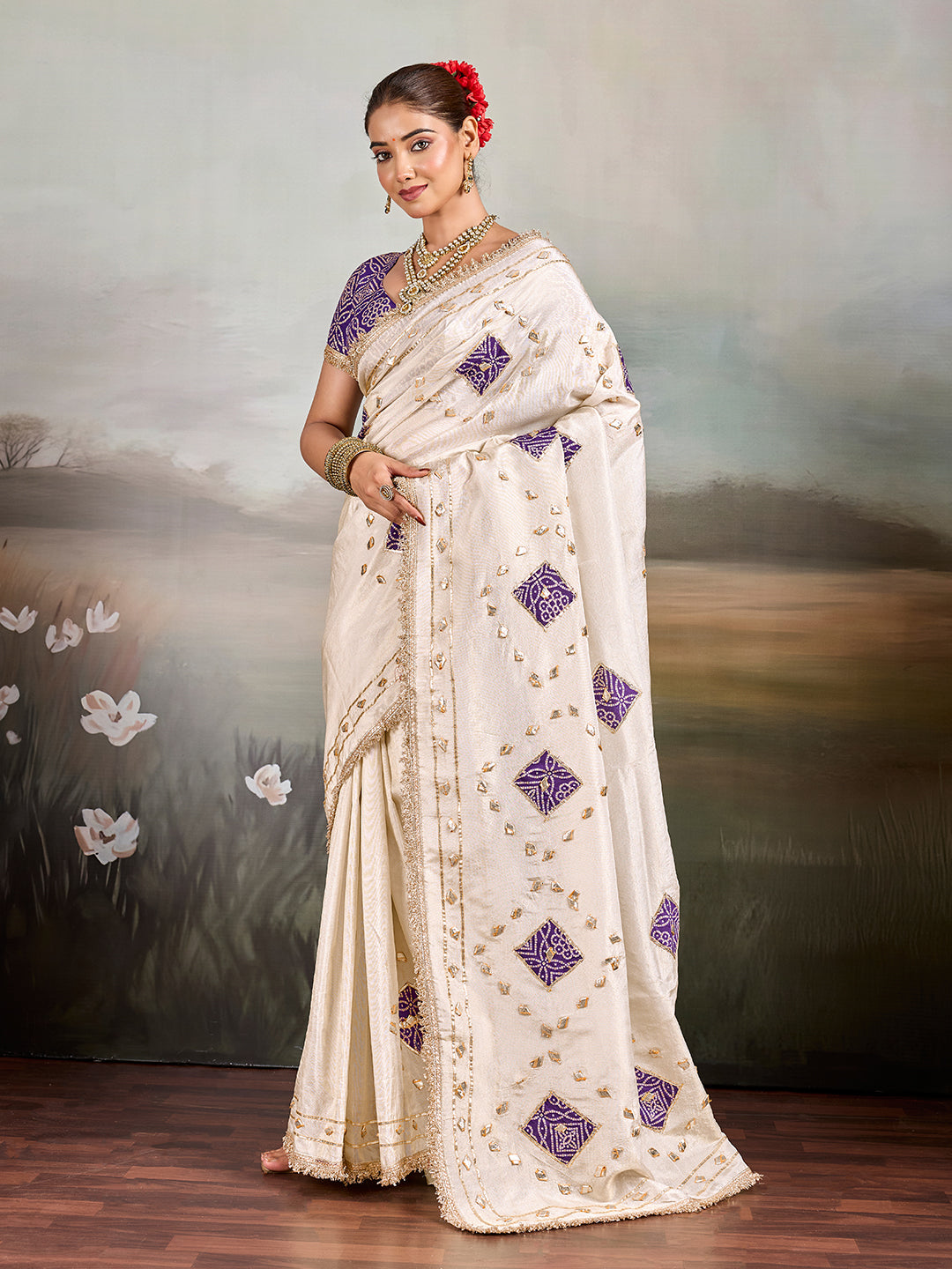 KcPc Luxury Designer Tissue Silk Saree with Gota Patti EmbellishmentGAN