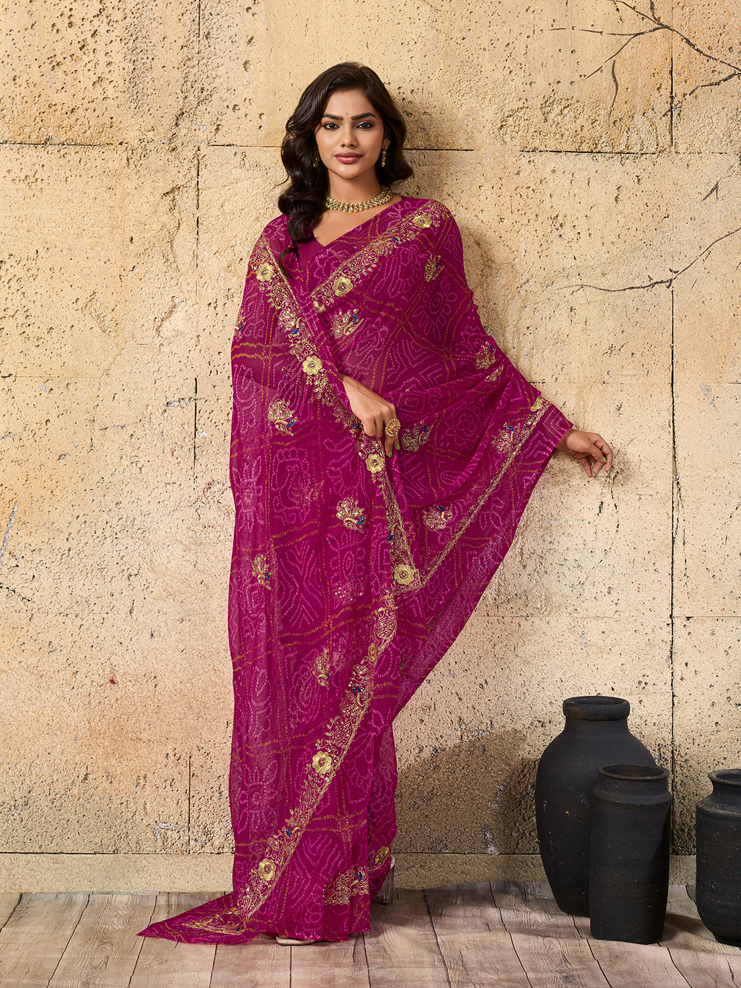 Buy latest Royal Bandhani Georgette Saree With Wedding Wear