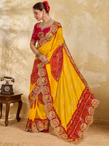 Buy Festive Wear Bandhani Style Saree With Embroidery Work KcPc
