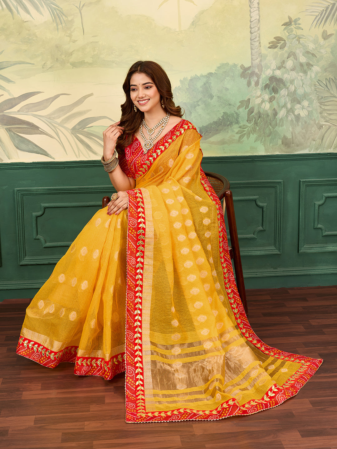 KcPc Rajasthani Marwadi Pure Kota Doria Piliya Banarasi Zari Pallu SareeSWA