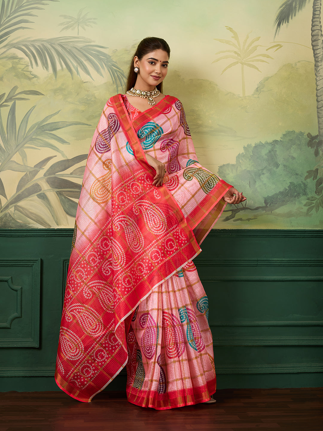 KcPc Traditional Bandhani Style Kota Doria Saree for Everyday Elegance SWA