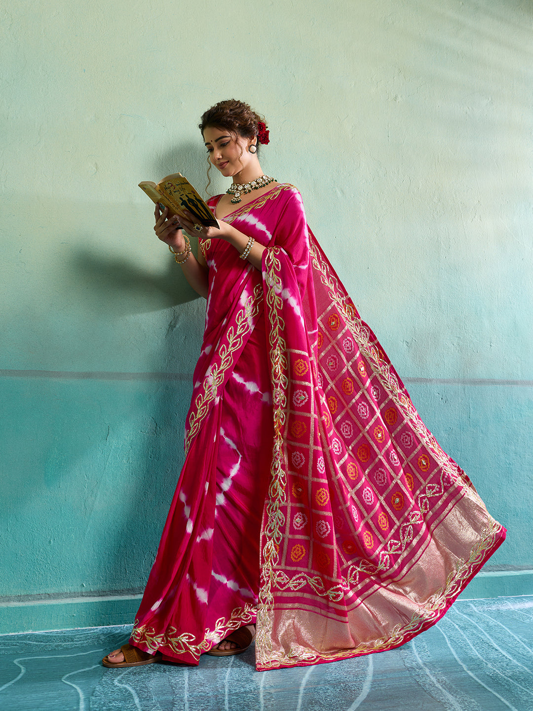Buy Bandhani Saree with Gotapatti Work