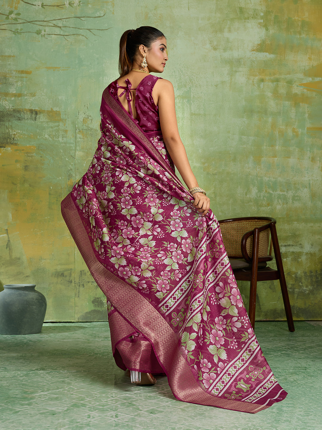 KcPc Premium Cotton Silk Printed Saree with Zari BorderSTL