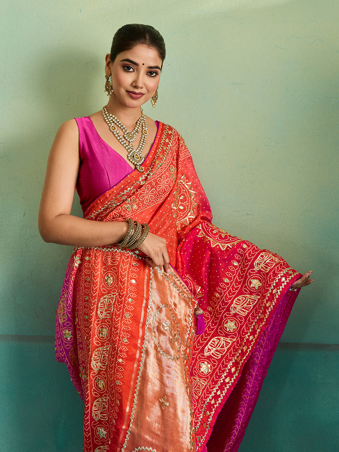 KcPc New Festive Modal GajiSilk Fancy Saree with Gotapatti Work AMT