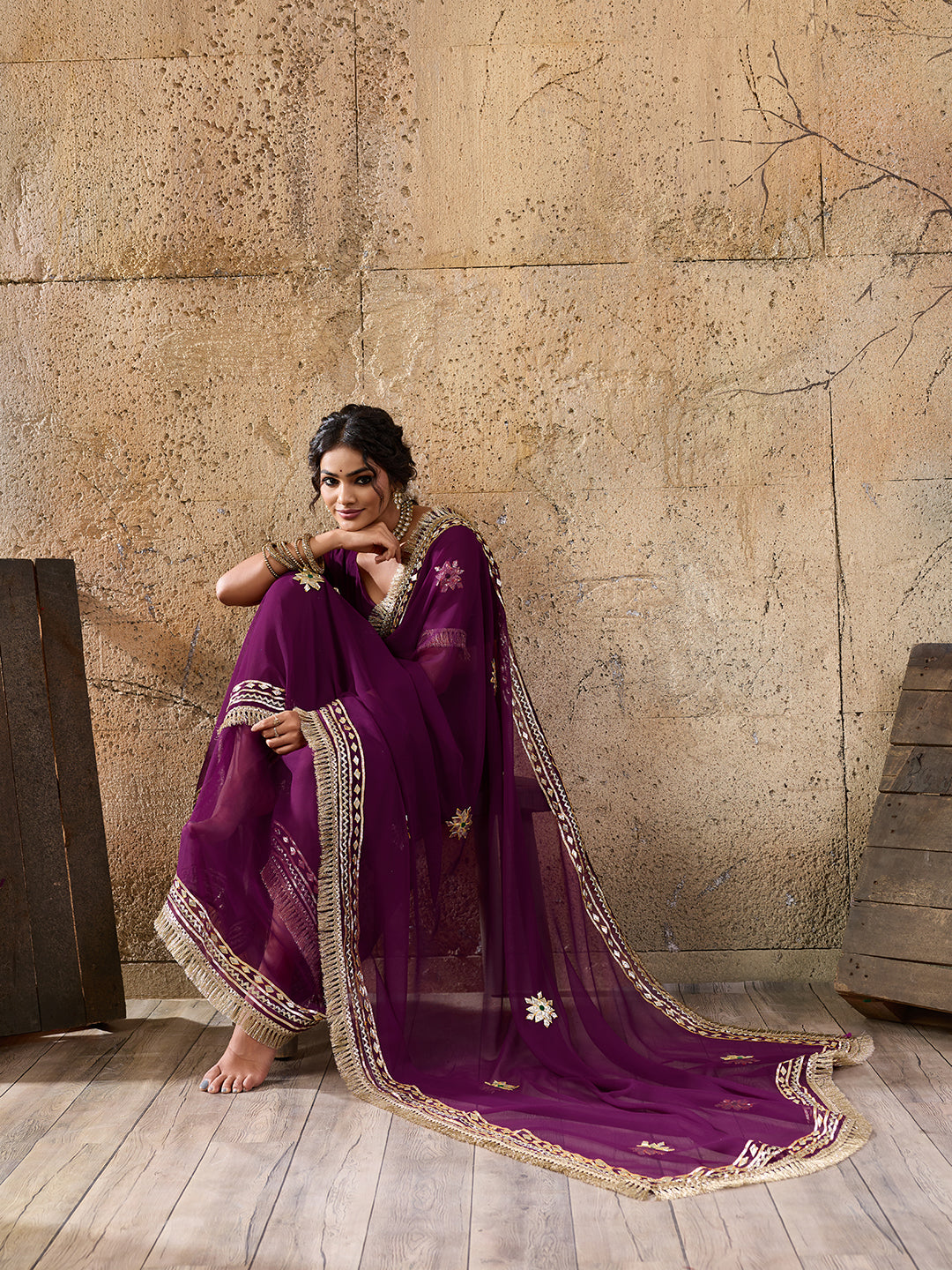 KcPc New Handcrafted Kacha Gota Patti Saree in Pure Georgette Fabric MHS