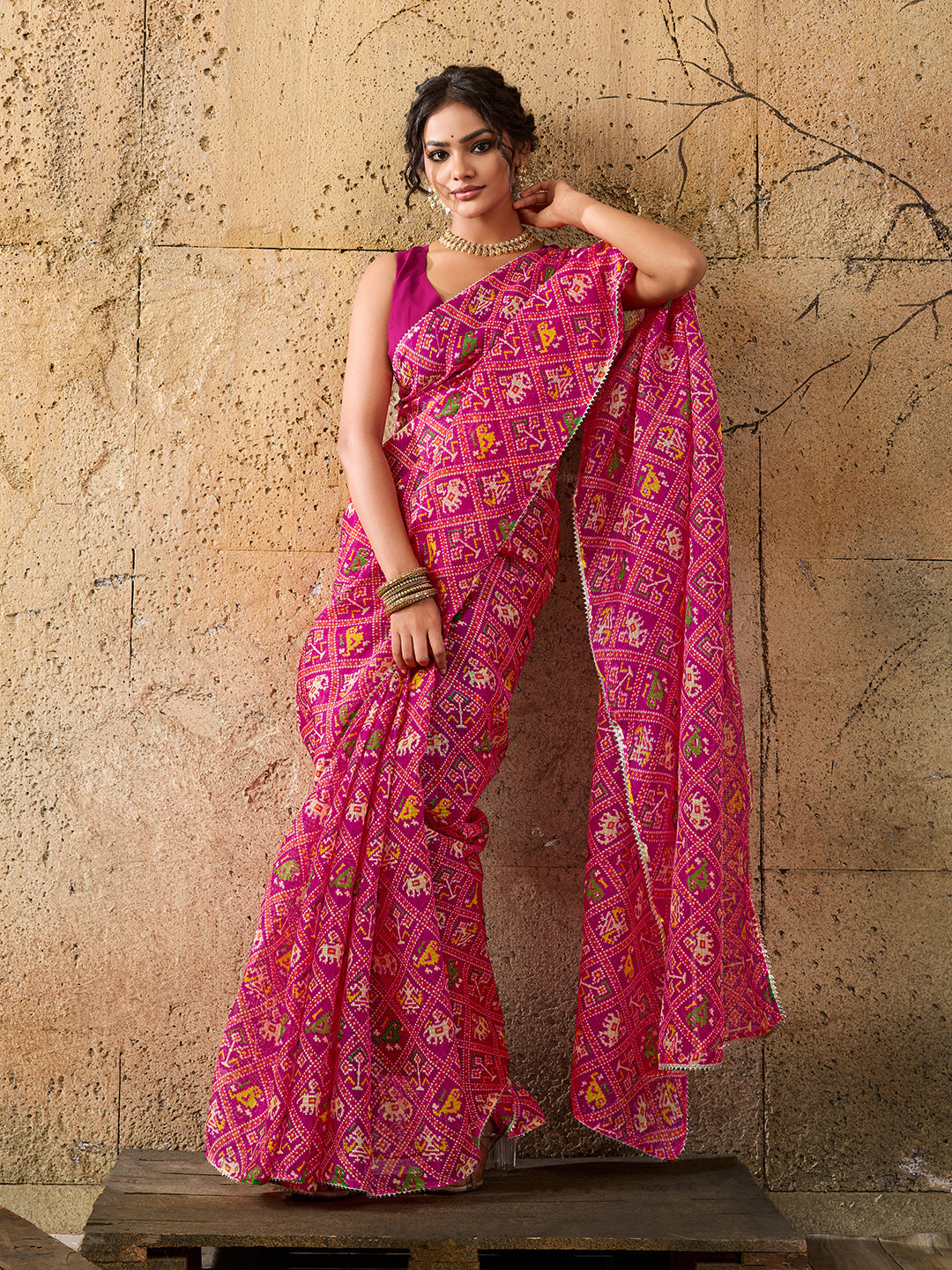 Kota Doria Saree in rani colour under 1000