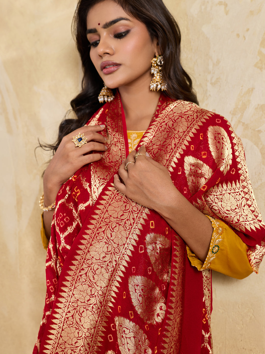 KcPc New Georgette Bandhani Zari Print Dupatta