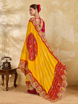 Buy Festive Wear Bandhani Style Saree With Embroidery Work KcPc