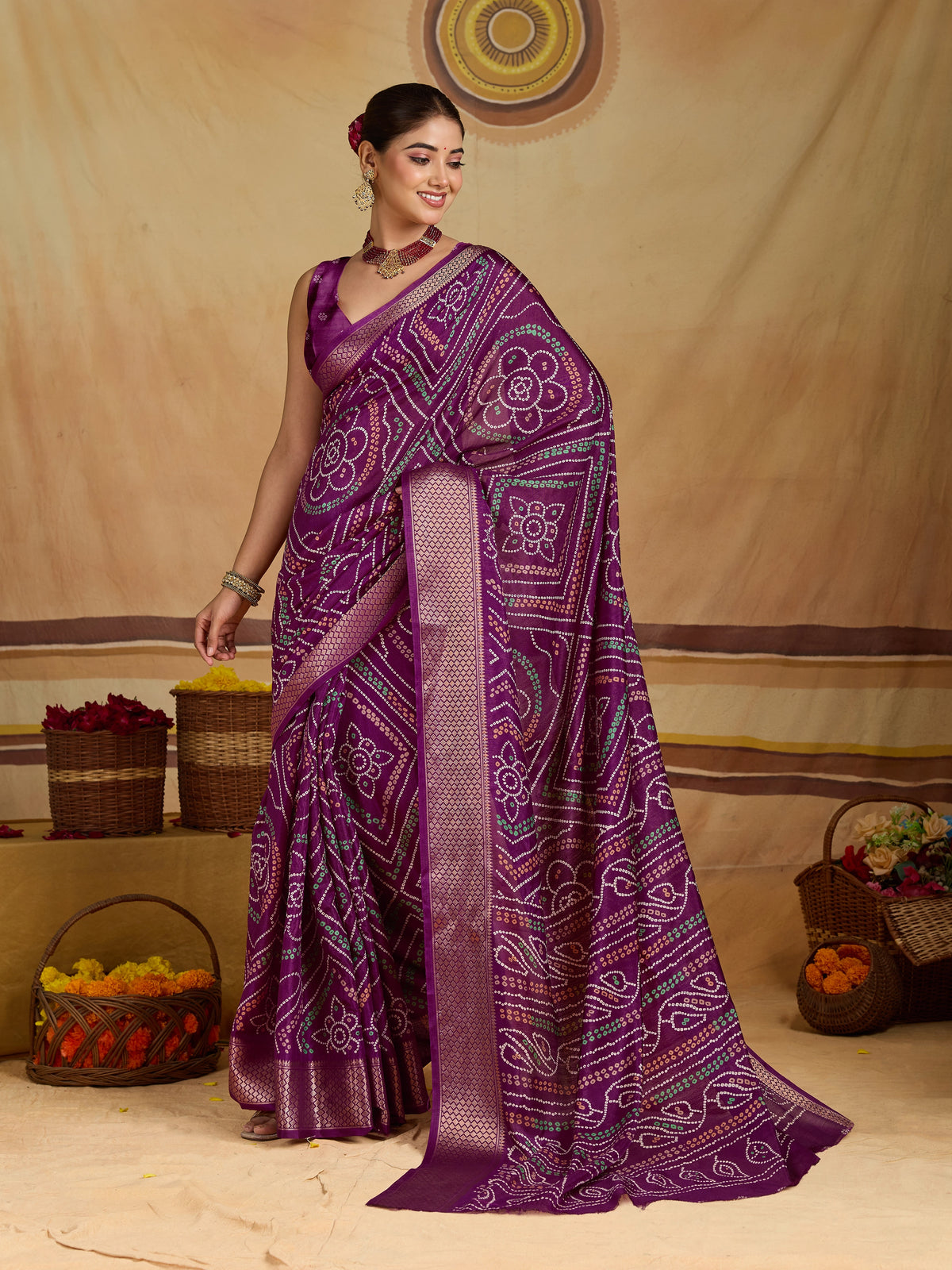 KcPc New BeautifulCotton Silk Bandhani Style With Zari Border Work SareeSTL