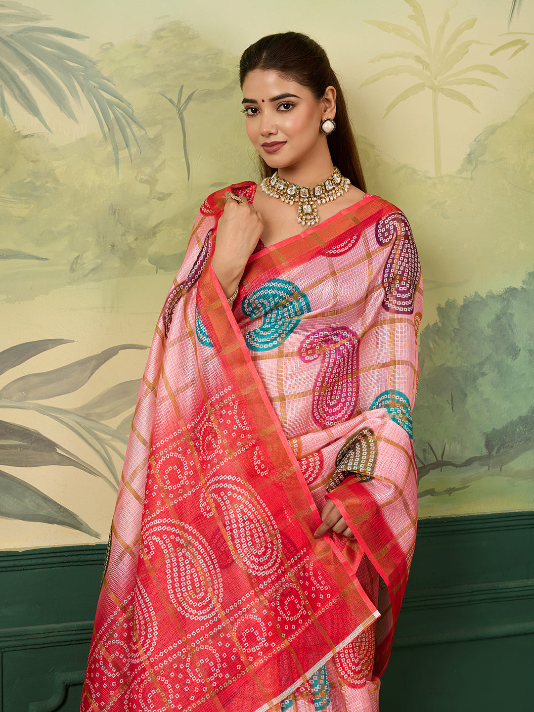 KcPc Traditional Bandhani Style Kota Doria Saree for Everyday Elegance SWA