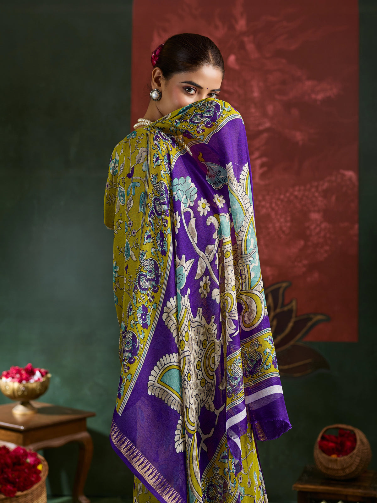 Kcpc Premium Georgette Kalamkari Saree with Zari Border ASH