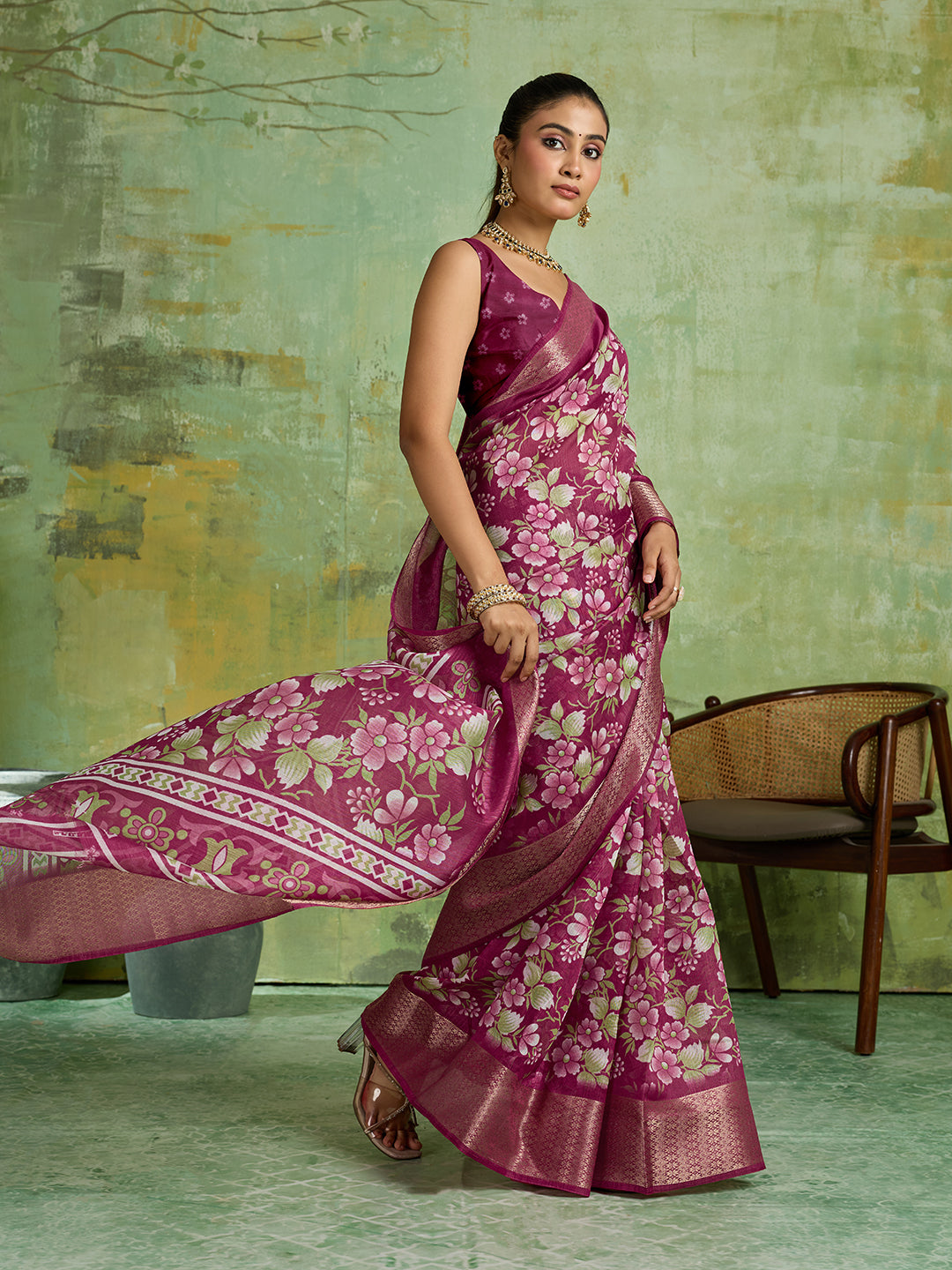 KcPc Premium Cotton Silk Printed Saree with Zari BorderSTL