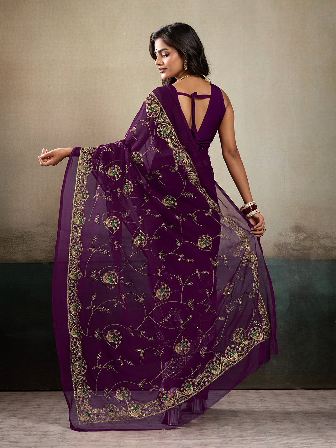 Buy Traditional Style WithHandcrafted Aari tari Work