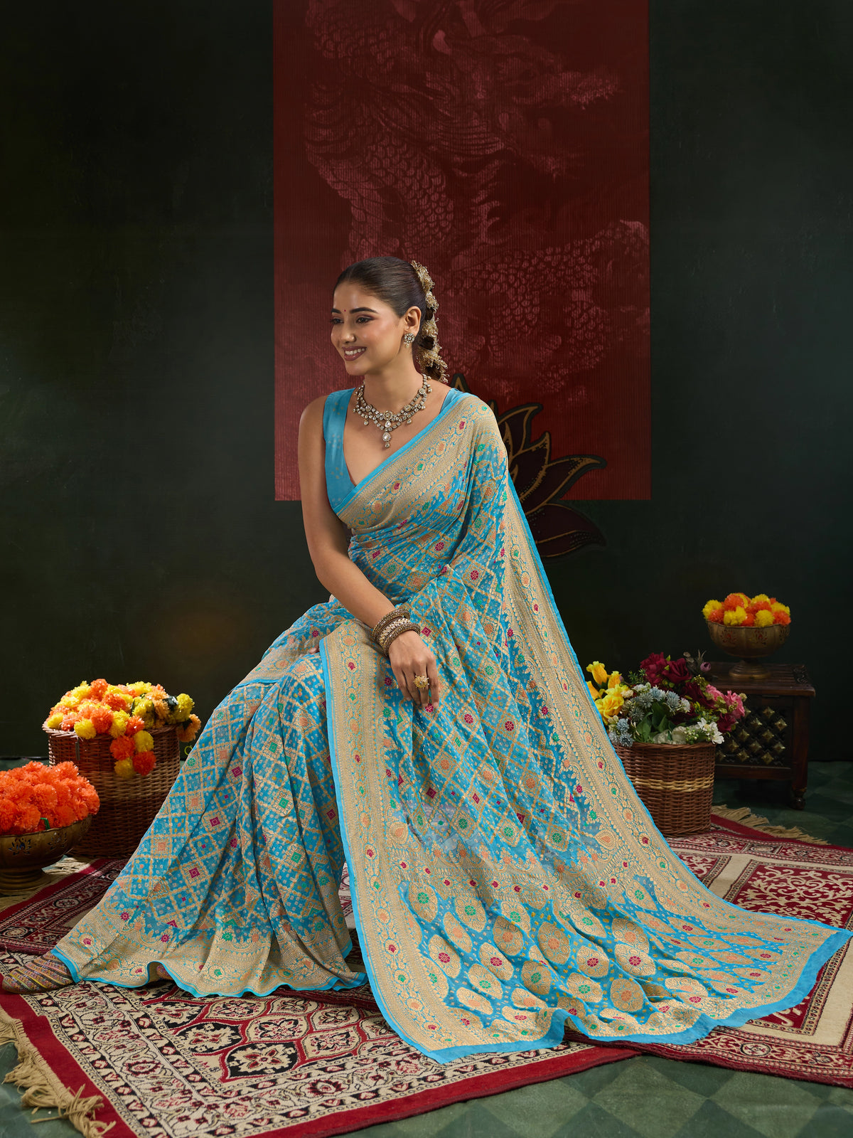 Royal Meenakari Pure Khaddi Georgette Festive and Traditional Saree 3
