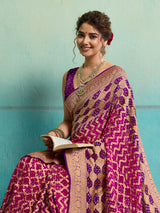KcPc New Launch Pure Khaddi Georgette Upada Neemzari Bandhej SareePink Purple D1