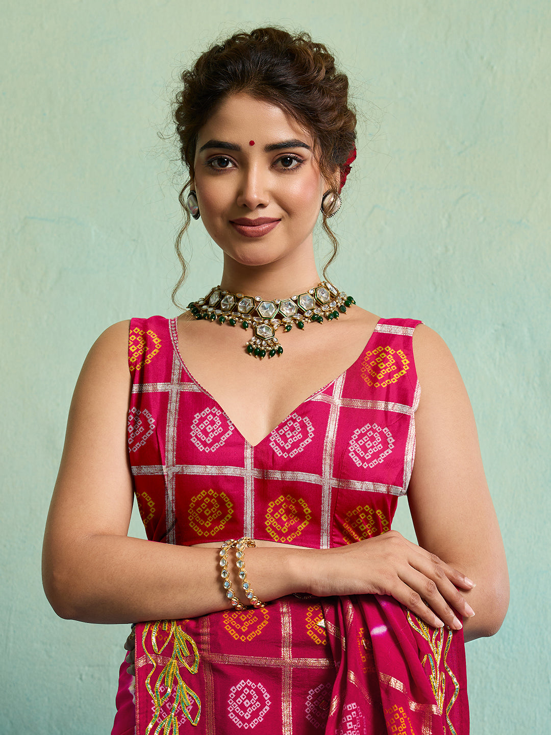 Buy Bandhani Saree with Gotapatti Work