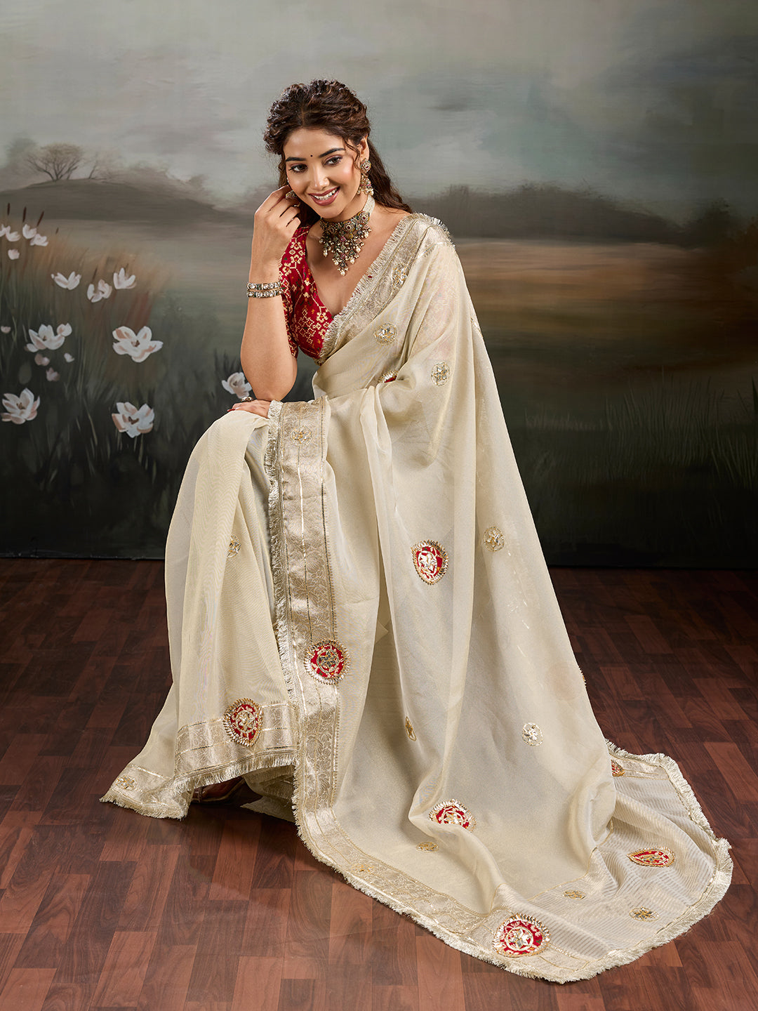 Buy Designer Saree with Elegant Gota Patti Work KcPc
