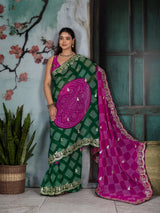 KcPcRoyal Bandhani Saree with Traditional Gotapatti WorkKDN