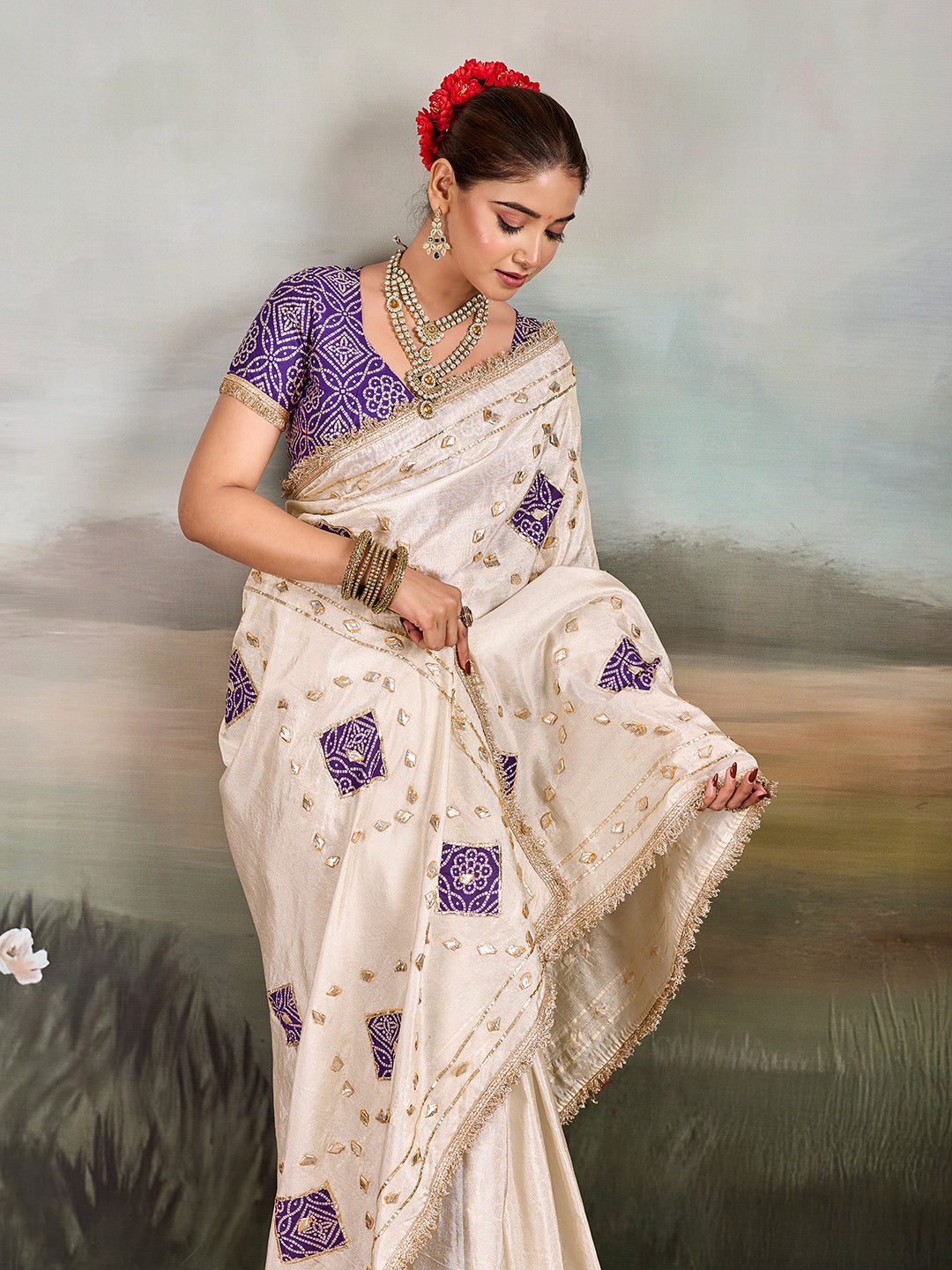KcPc Luxury Designer Tissue Silk Saree with Gota Patti EmbellishmentGAN