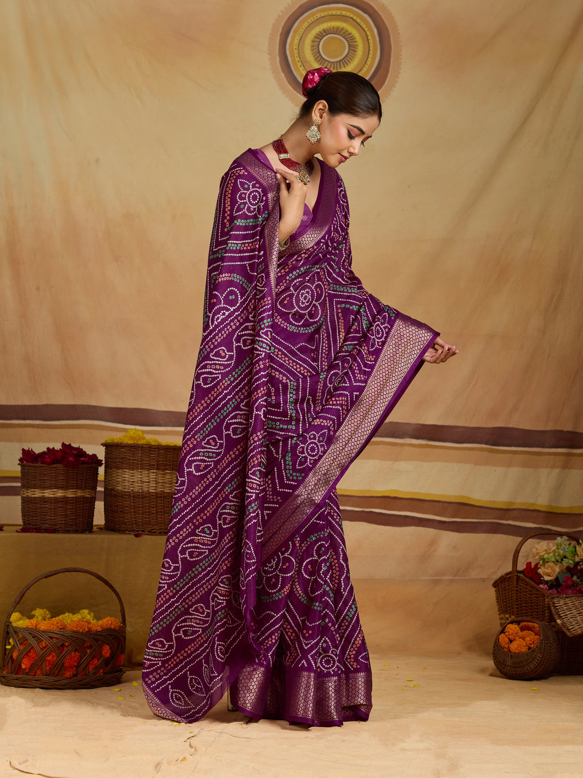KcPc New BeautifulCotton Silk Bandhani Style With Zari Border Work SareeSTL
