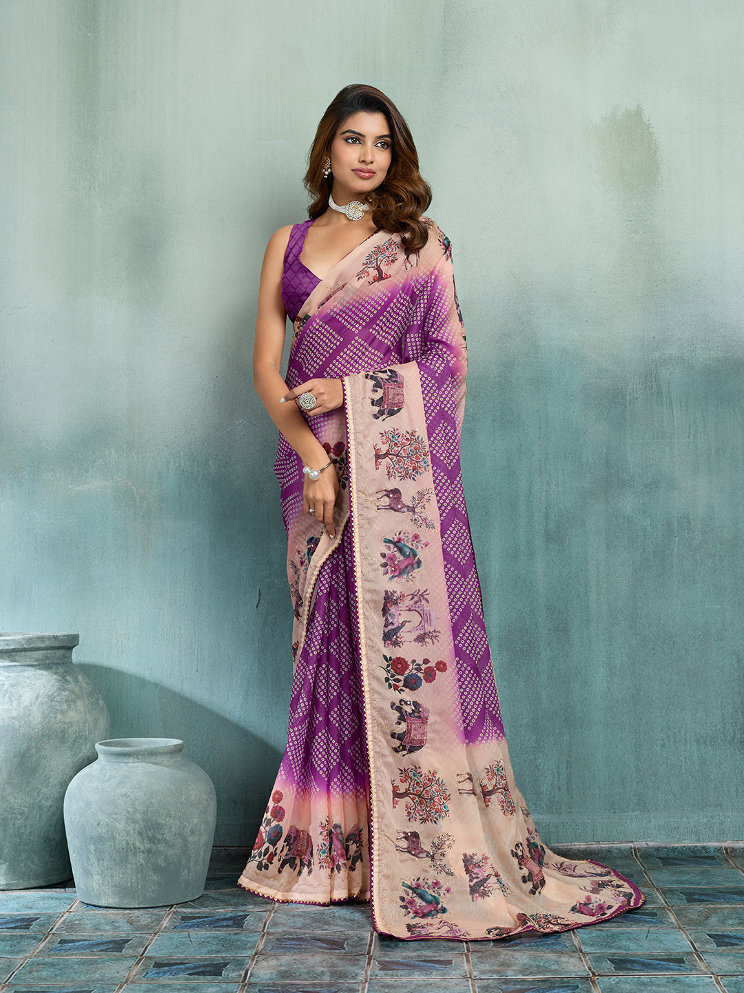KcPc Traditional Georgette Kalamkari Saree for Women GAN