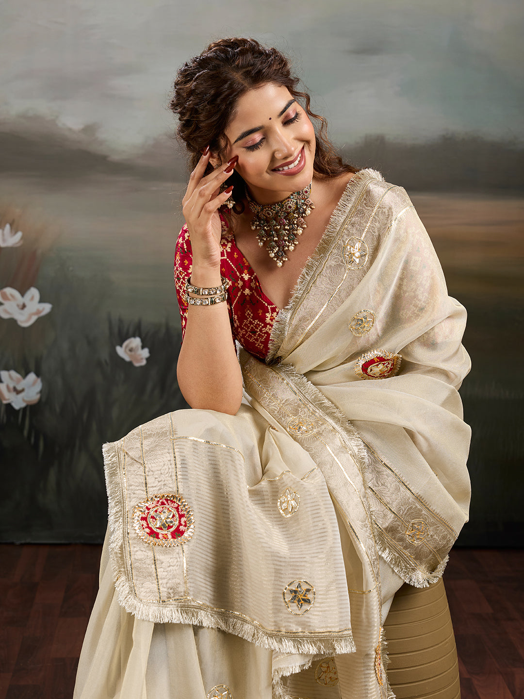 Buy Designer Saree with Elegant Gota Patti Work KcPc