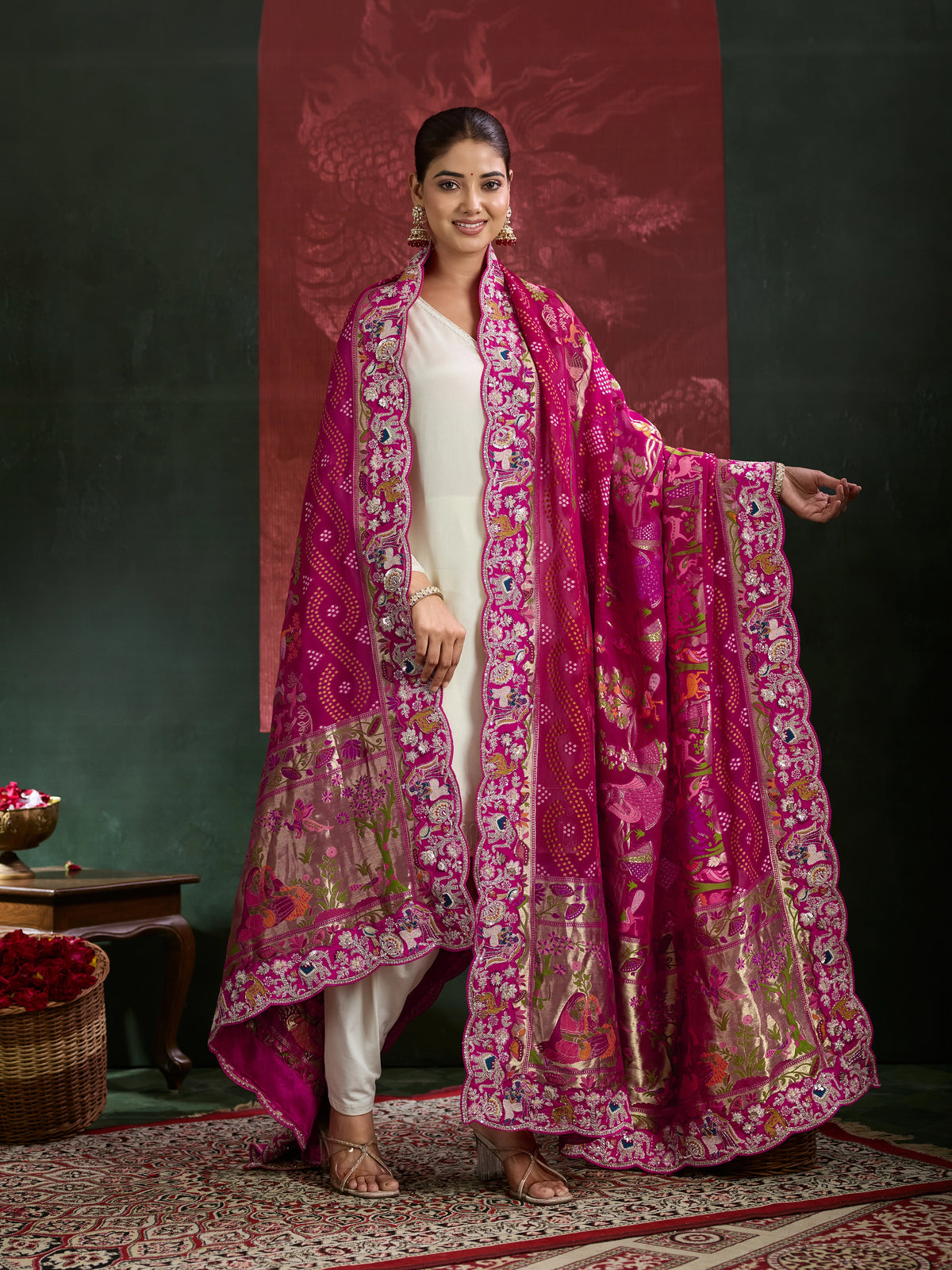 KcPc Latest Khaddi Georgette kalamkari Style Wth Embroidery Work Dupatta TUF